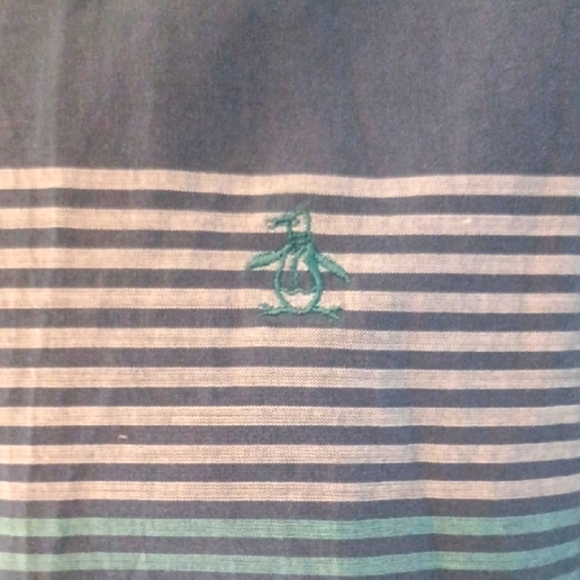 Penguin Blue Casual Button Down Shirt with Stripes - Picture 4 of 6